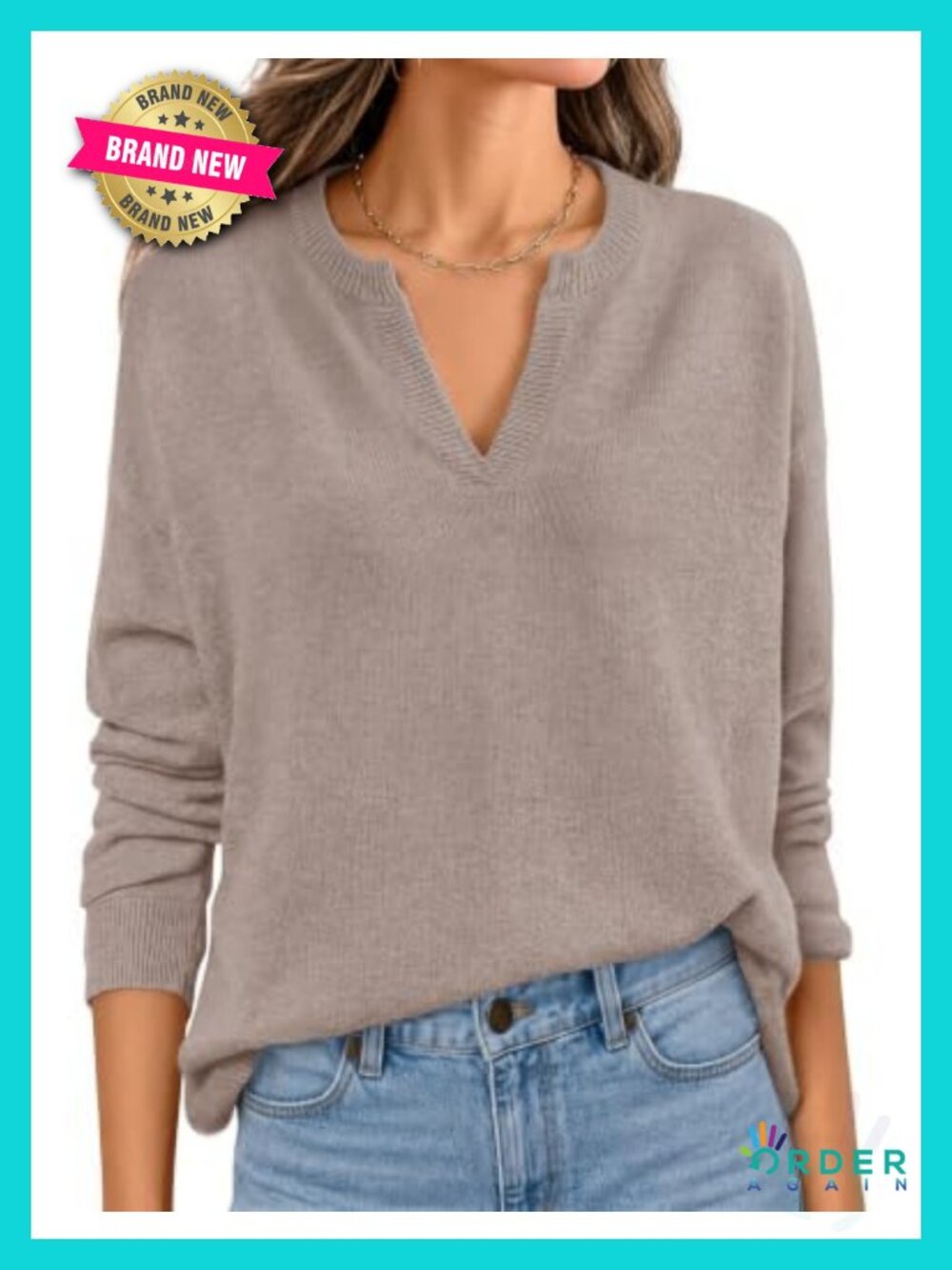 Women's V Neck Loose Knit Pullover Sweater Warm Long Sleeve Top